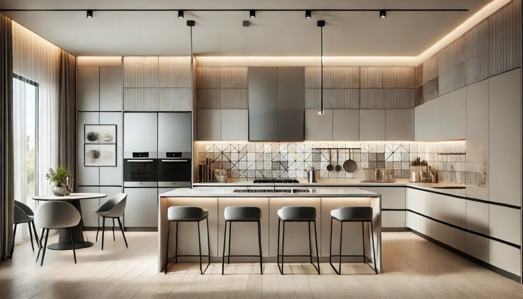 DALL·E 2025 01 18 17.16.53 A modern kitchen design featuring an open concept layout. The kitchen has sleek minimalist cabinetry with a matte finish in neutral tones like white 1