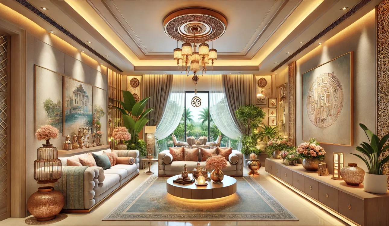 A 4 BHK living room designed as per Vastu.