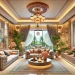 A 4 BHK living room designed as per Vastu.