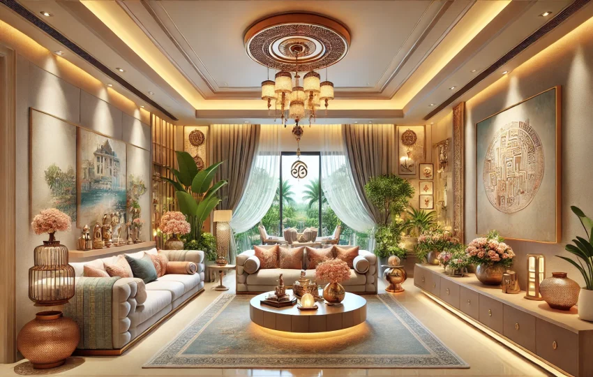 A 4 BHK living room designed as per Vastu.